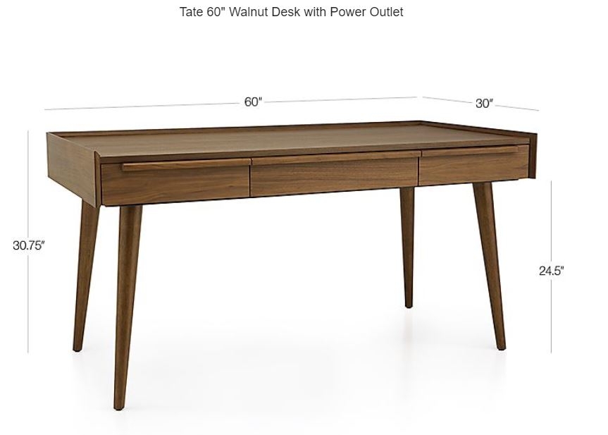 Tate 60" Walnut Desk with Power Outlet SHIP September - Image 7