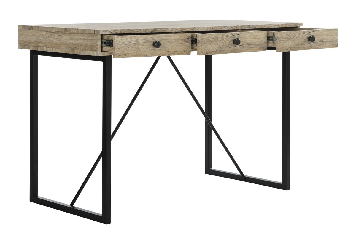 Hilton 3 Drawer Desk - Rustic Brown/Black - Safavieh - Image 3