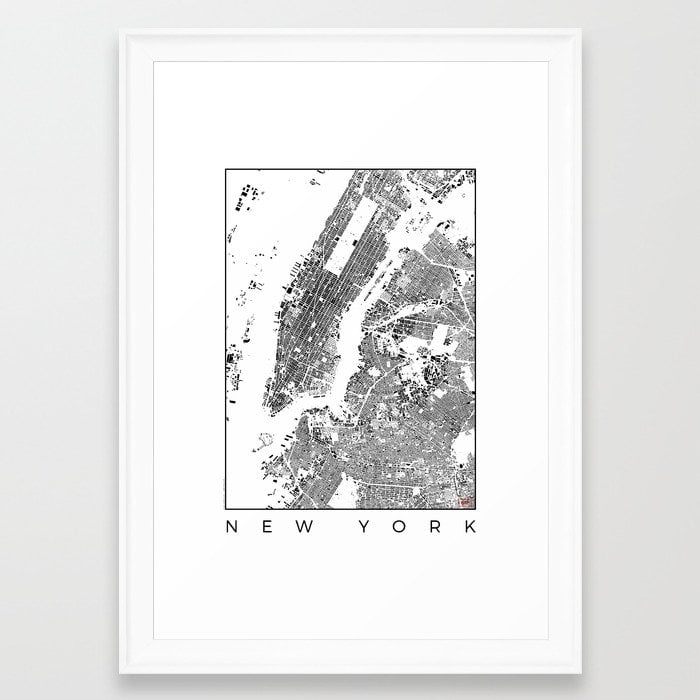 New York Map Schwarzplan Only Buildings Framed Art Print by City Art Posters - Image 0