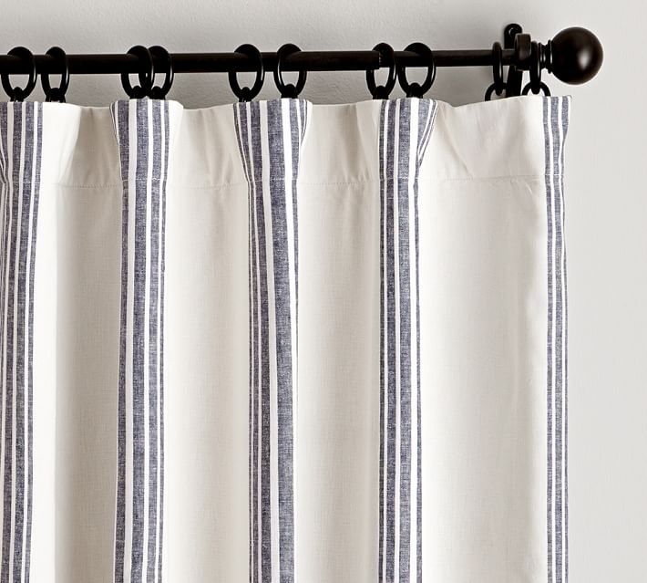Riviera Striped Linen/Cotton Blackout Curtain, Navy, 50" x 96" - Image 0