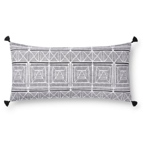 Throw Pillow with Tassels, Black and White, 27" x 12" - Image 0
