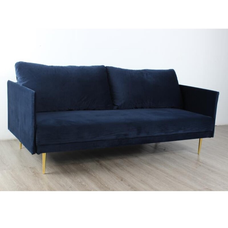 Navy Blue Velvet Sofa Sleeper - Image 0