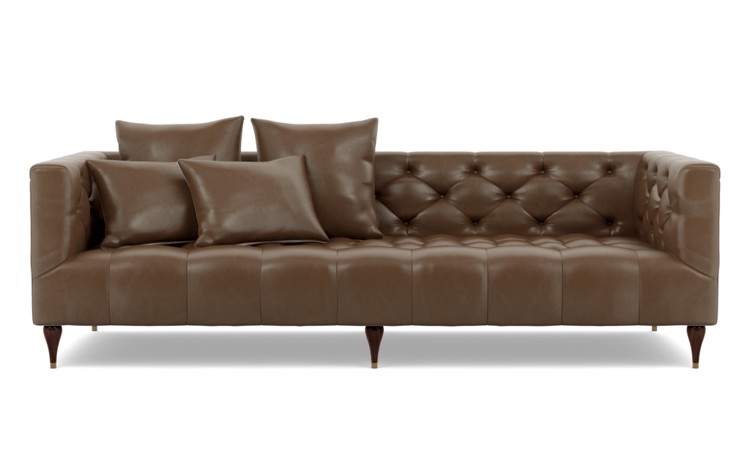 Ms. Chesterfield Leather Sofa in Pecan with Oiled Walnut Tapered Turned Wood - Image 0