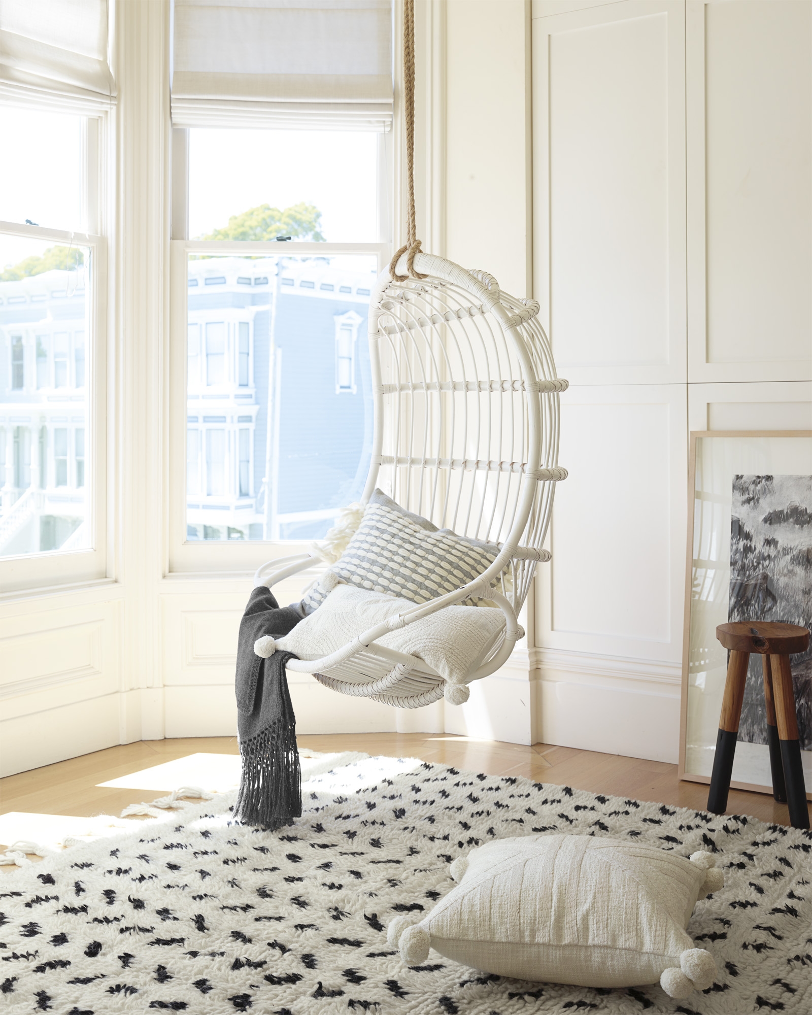 Hanging Rattan Chair - White - Image 3