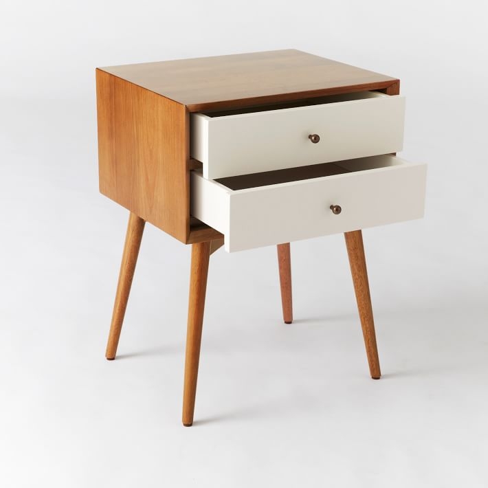 Mid-Century (17.5") Nightstand, White Lacquer/Acorn - Image 1