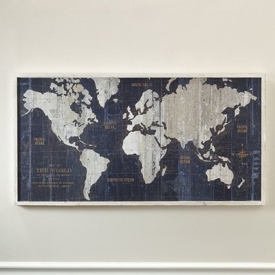 'Old World Map Blue' Graphic Art on Canvas - Image 0