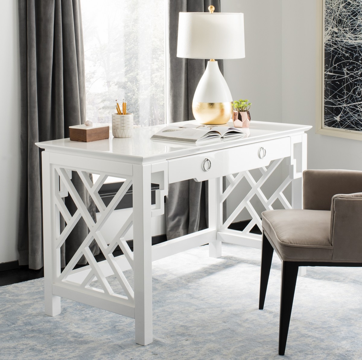 Oren Lacquer Desk - White - Arlo Home - Image 3