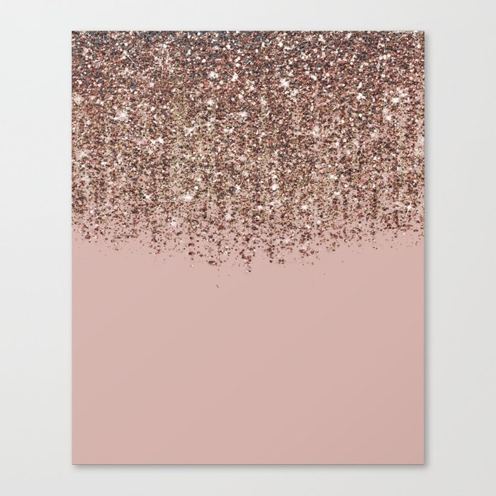 Blush Pink Rose Gold Bronze Cascading Glitter Canvas Print - Image 0