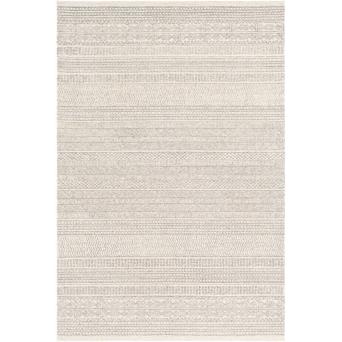 Lansing Geometric Handmade Tufted Wool Area Rug in Gray/Cream - Image 0