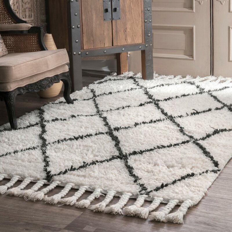 Twinar Geometric Hand-Knotted Wool Off White/Dark Gray Area Rug - Image 0