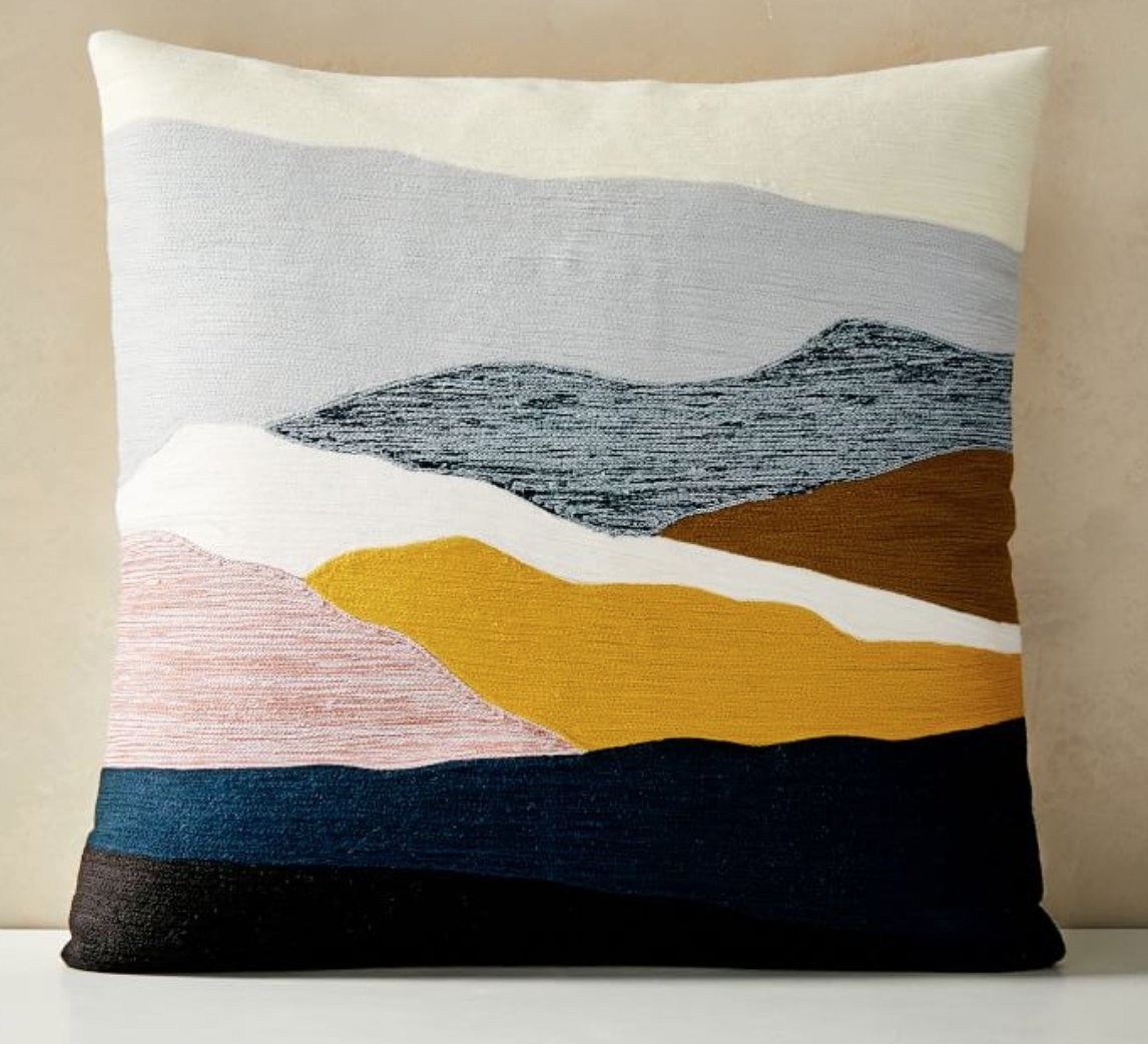 Crewel Landscape Pillow Cover, 20"x20", Desert Sunset - Image 0