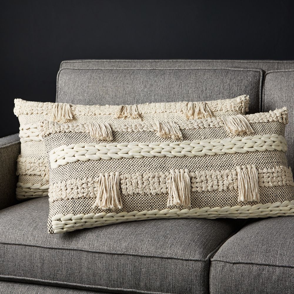 Maribel Fringe Lumbar Pillows 28"x12", Set of 2 - Image 0