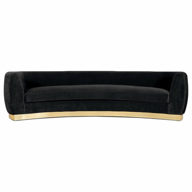 Black St. Germain Velvet Curved Round Arm Sofa - Image 0