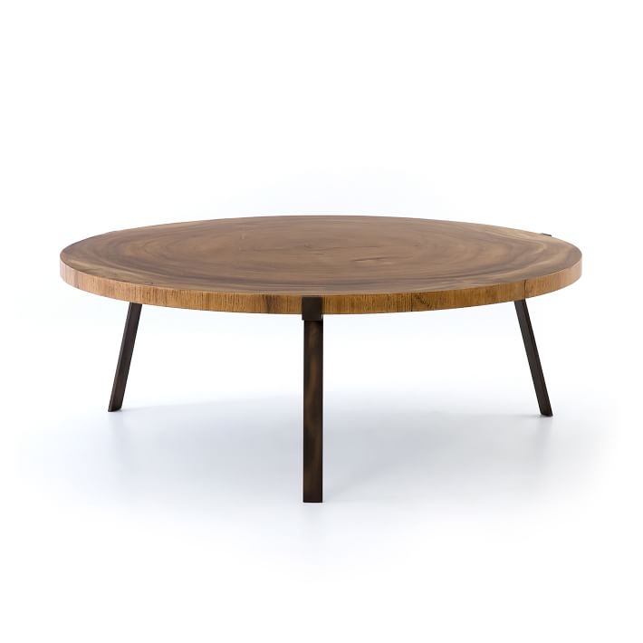 Natural Wood Round Coffee Table, Guanacaste, Iron, Blonde - Image 3