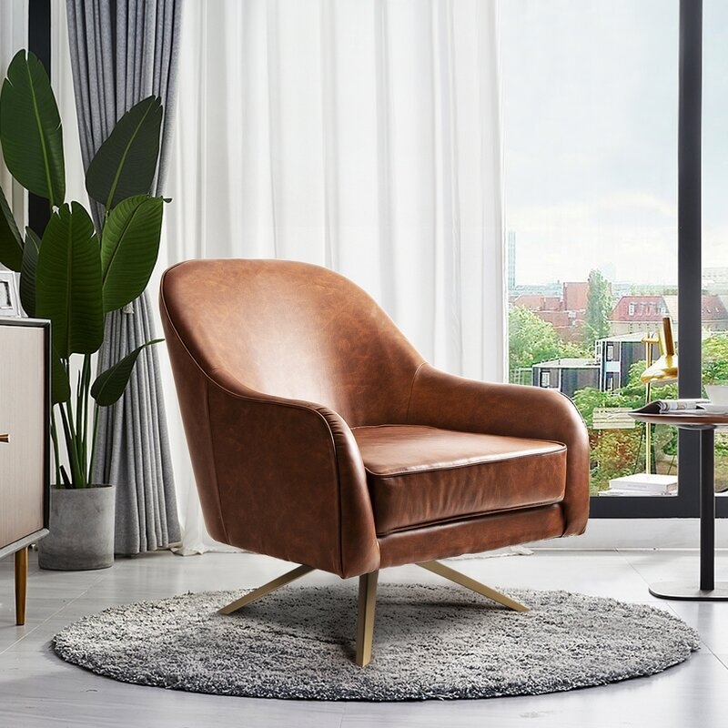 Caskey Leather Swivel Club Chair - Image 0