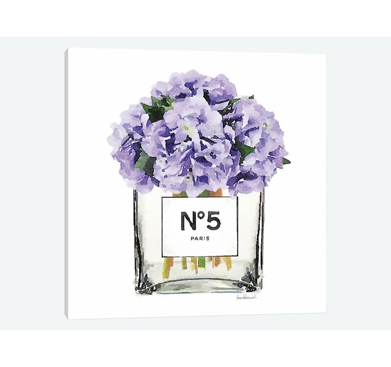 'No. 5 Vase with Purple Hydrangeas' Print on Canvas - Image 0
