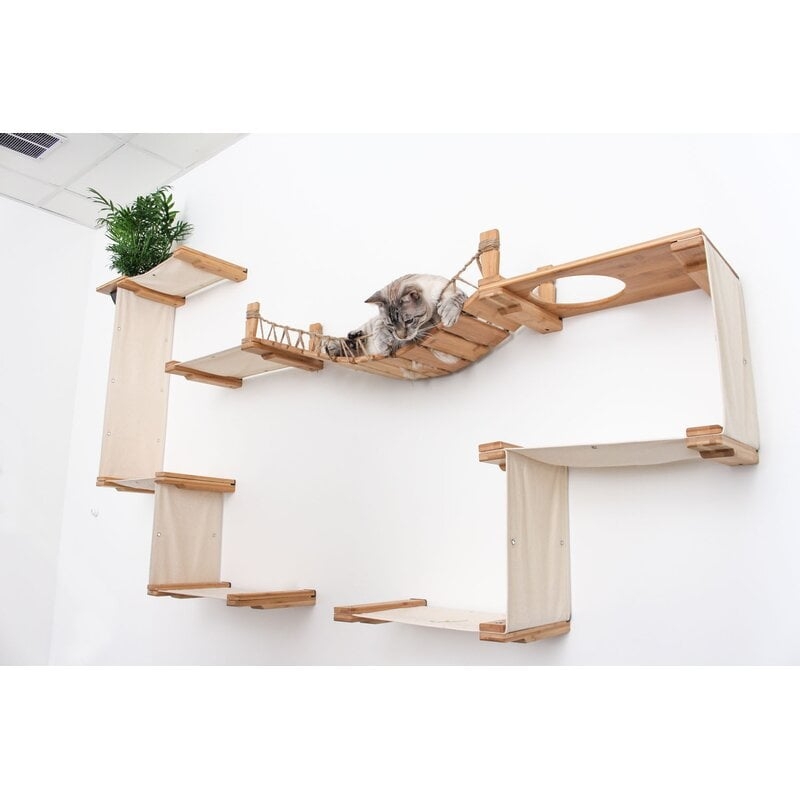 Catastrophicreations Temple Handcrafted Wall Mounted Cat Tree Shelves Natural/Charcoal One Size - Image 0