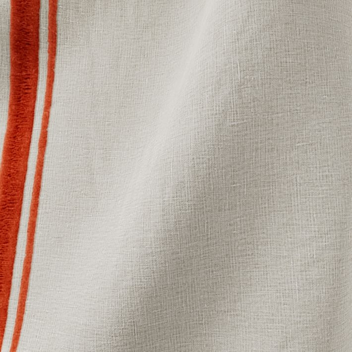 Belgian Flax Linen Embroidered Stripe Curtain - Flax/Terracotta - 96" - Image 2