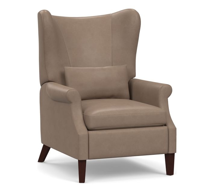 Champlain Square Arm Leather Wingback Recliner, Polyester Wrapped Cushions, Legacy Taupe - Image 0