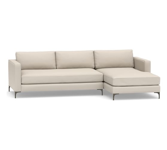 Jake Upholstered Left Arm 2-Piece Sectional with Chaise 2x1 with Bronze Legs, Polyester Wrapped Cushions, Brushed Crossweave Light Gray - Image 0