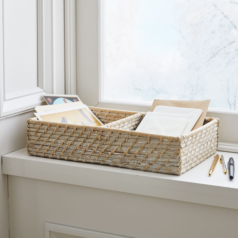 Modern Weave Basket w/ Divider, Whitewashed - Image 2