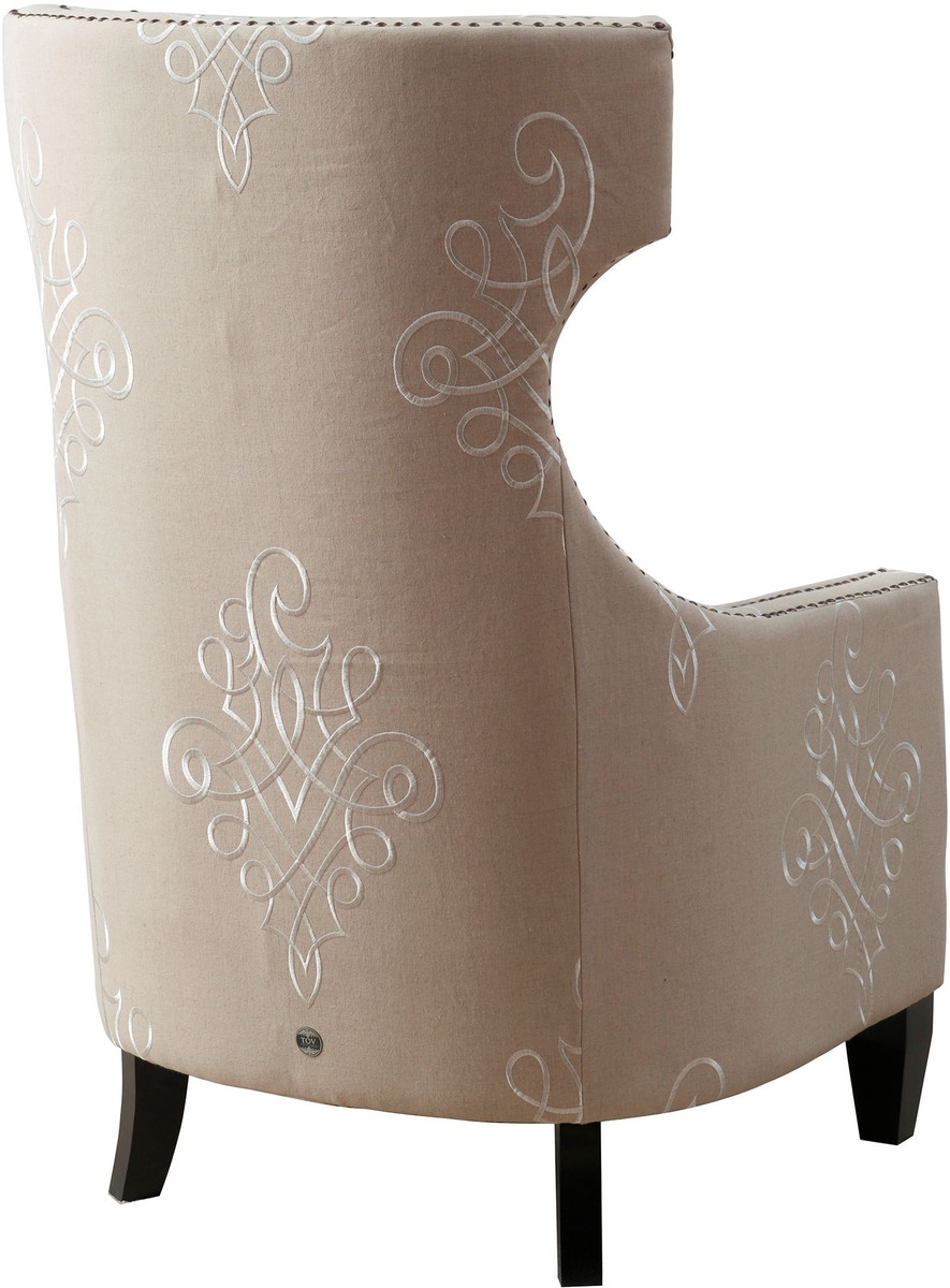 Gracie Embroidered Linen Wing Chair - Image 1