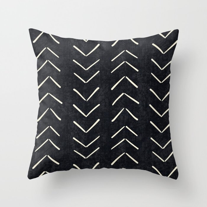 Mudcloth Big Arrows in Black and White Throw Pillow 18x18 w/insert - Image 0