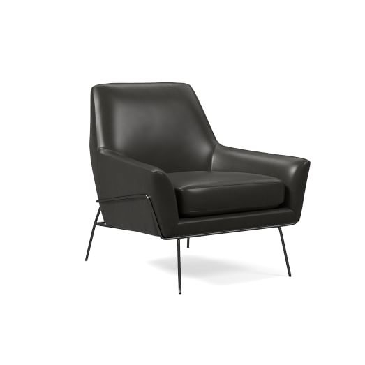 Lucas Wire Base Chair, Parc Leather, Black - Image 0