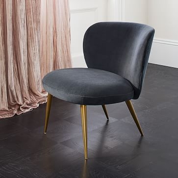 Ginger Chair, Poly, Distressed Velvet, Light Pink, Antique Brass - Image 2