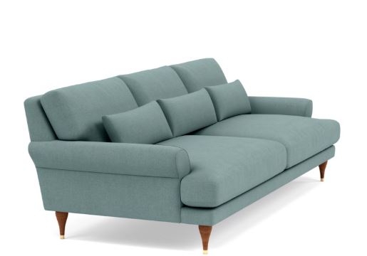 Maxwell Sofa with Blue Mist Fabric and Oiled Walnut with Brass Cap legs - Image 1