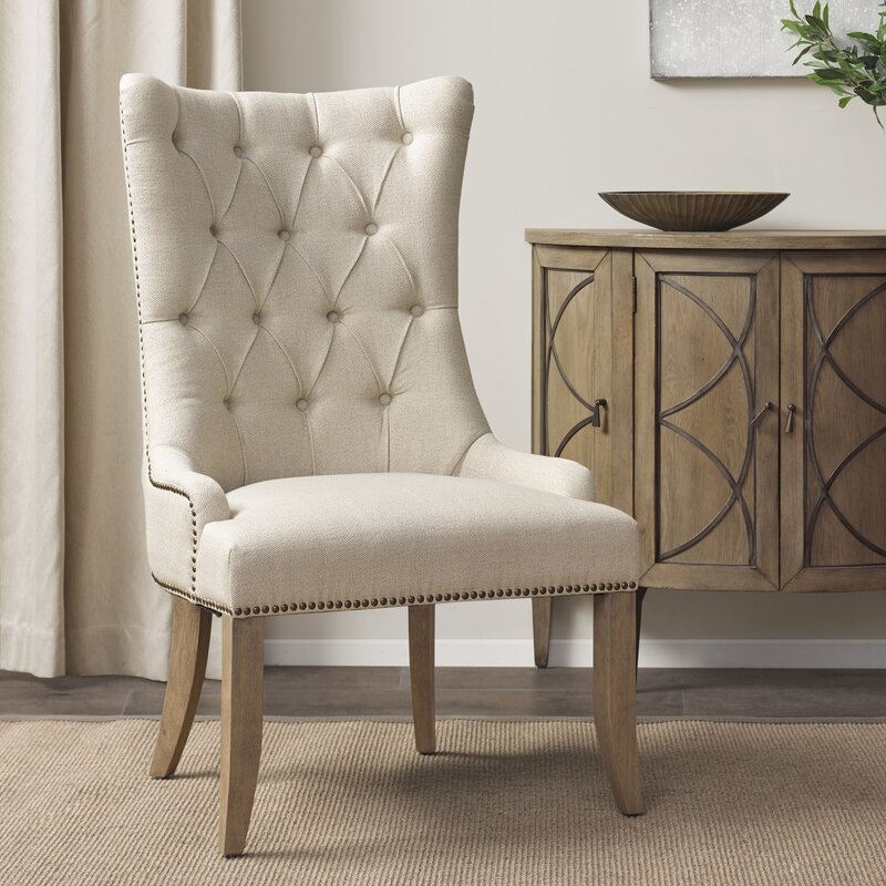 Garnica Tufted Upholstered Wingback Arm Chair in Cream - Image 1