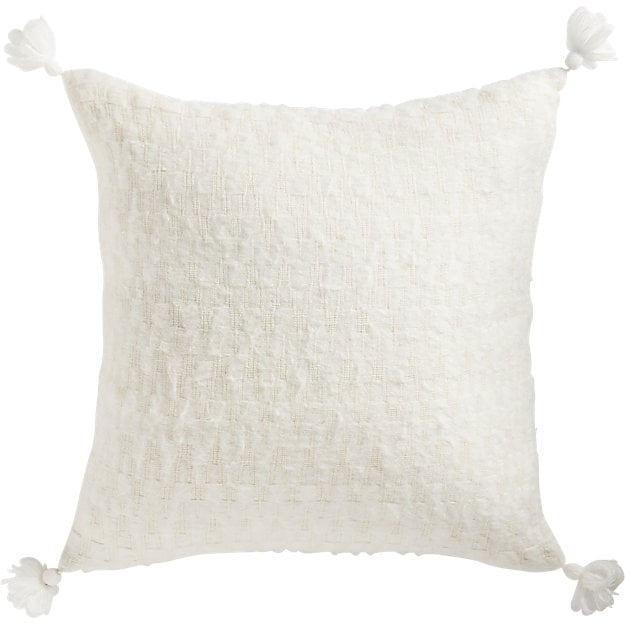 23" SVEN WHITE TASSEL PILLOW WITH FEATHER-DOWN INSERT - Image 0