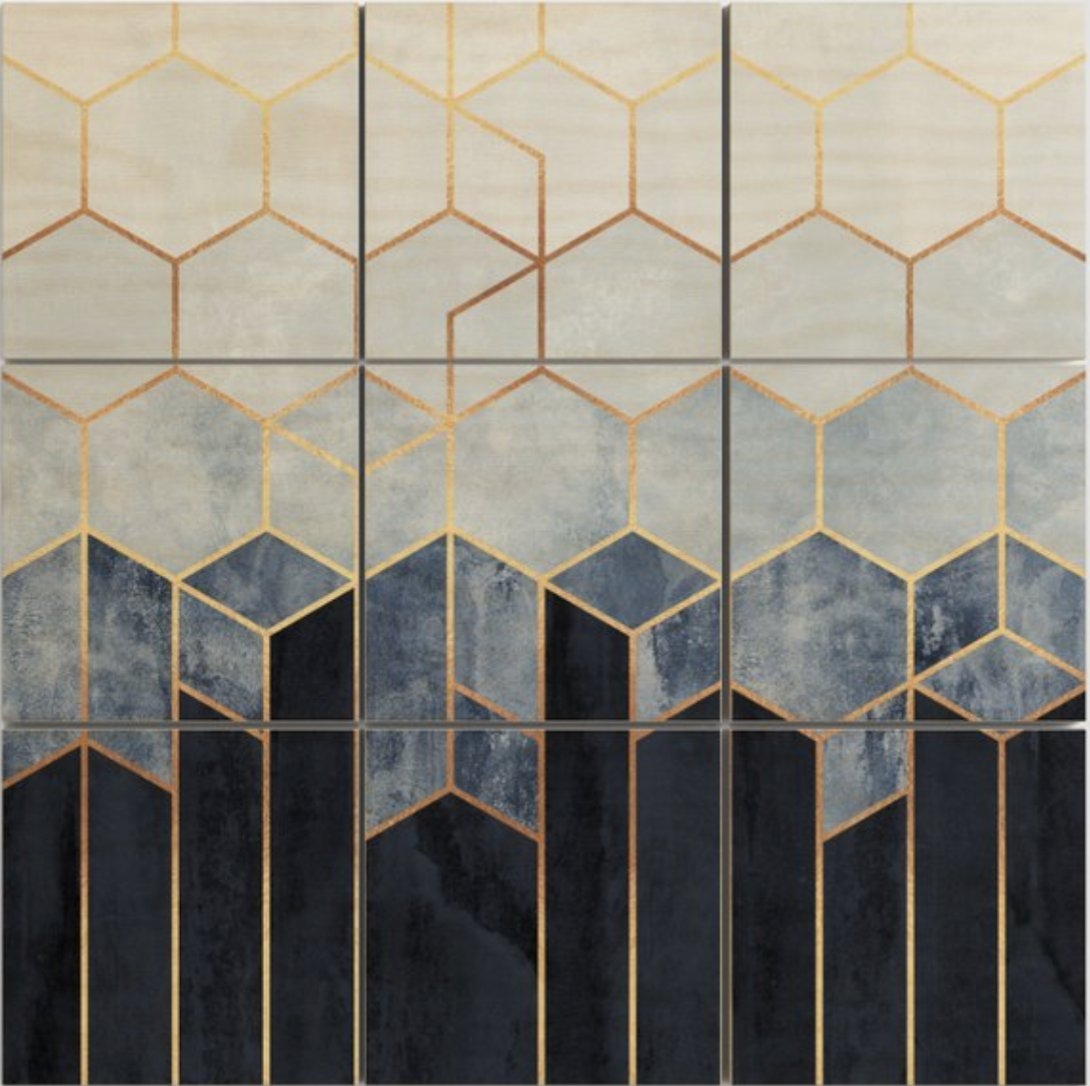 Soft Blue Hexagons Wood Wall Art - Image 0