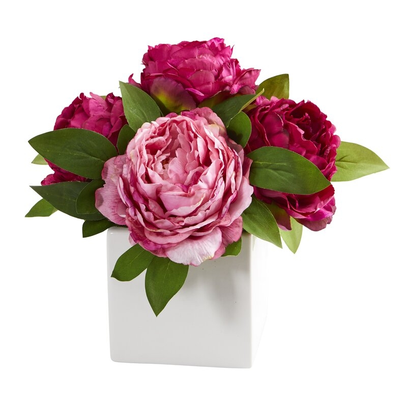 Artificial Peonies Floral Arrangement in Vase - Image 0