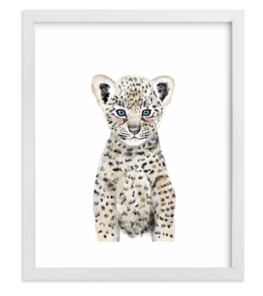 Baby Animal Leopard, 8"x10", White Wood Frame - Image 0