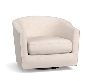 Harlow Upholstered Swivel Armchair, Polyester Wrapped Cushions, Performance Brushed Basketweave Ivory - Image 1
