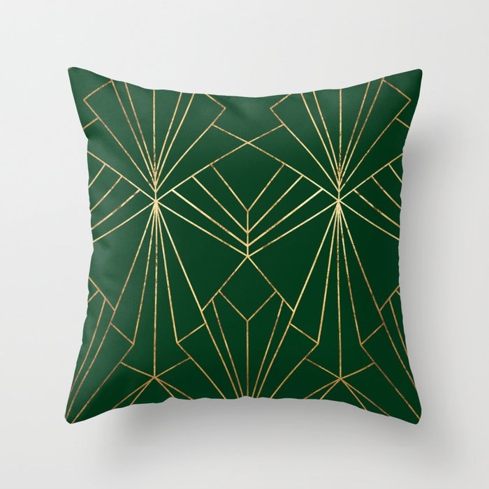 Art Deco in Gold & Green - Large Scale Throw Pillow Indoor 16 x 16 - Image 0