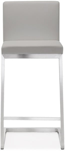 Parma Light Grey Performance Vegan Leather and Stainless Steel Counter Stool - Set of 2 - Image 2