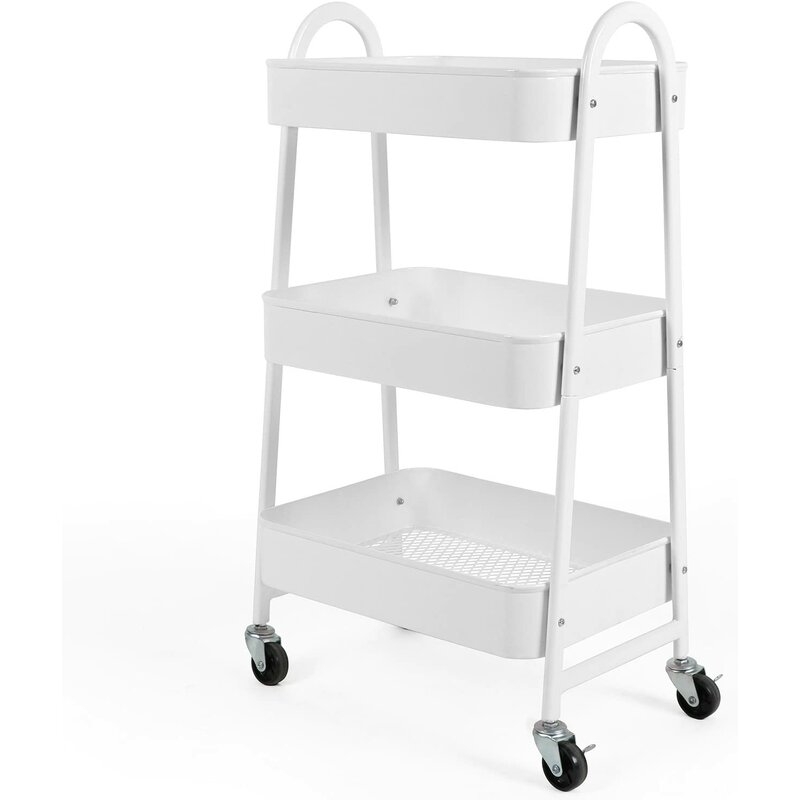 3-Tier Utility Rolling Cart with Large Storage and Metal Wheels - Image 0