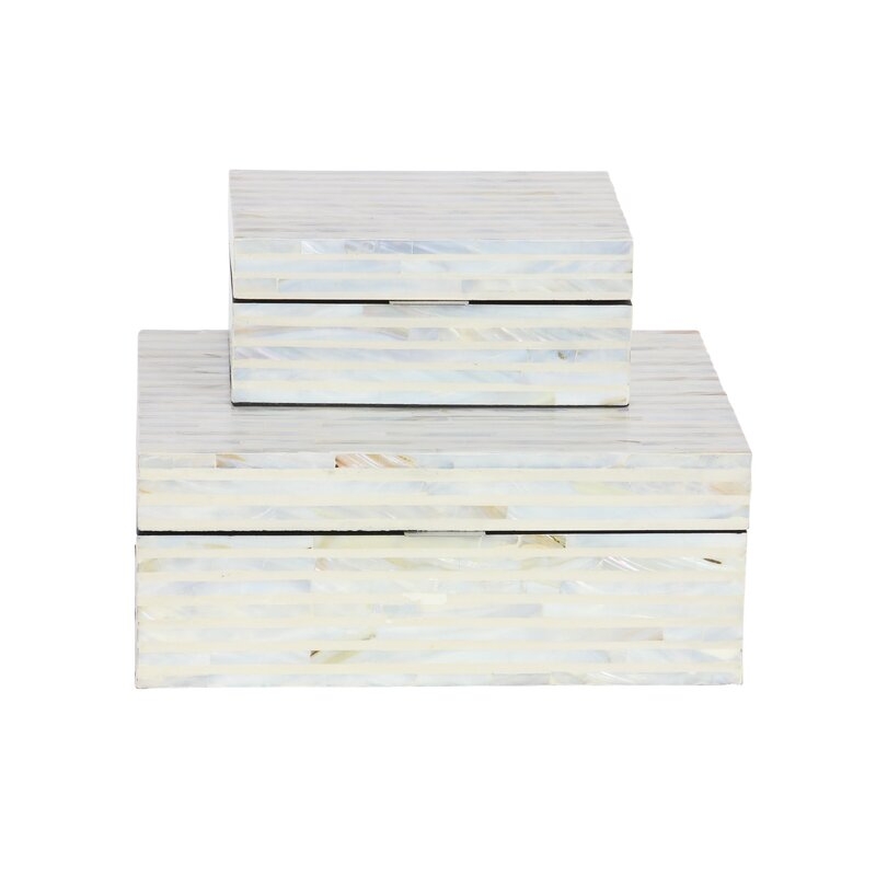Ronan 2 Piece Mother of Pearl Inlay Decorative Box Set / Distressed White - Image 0