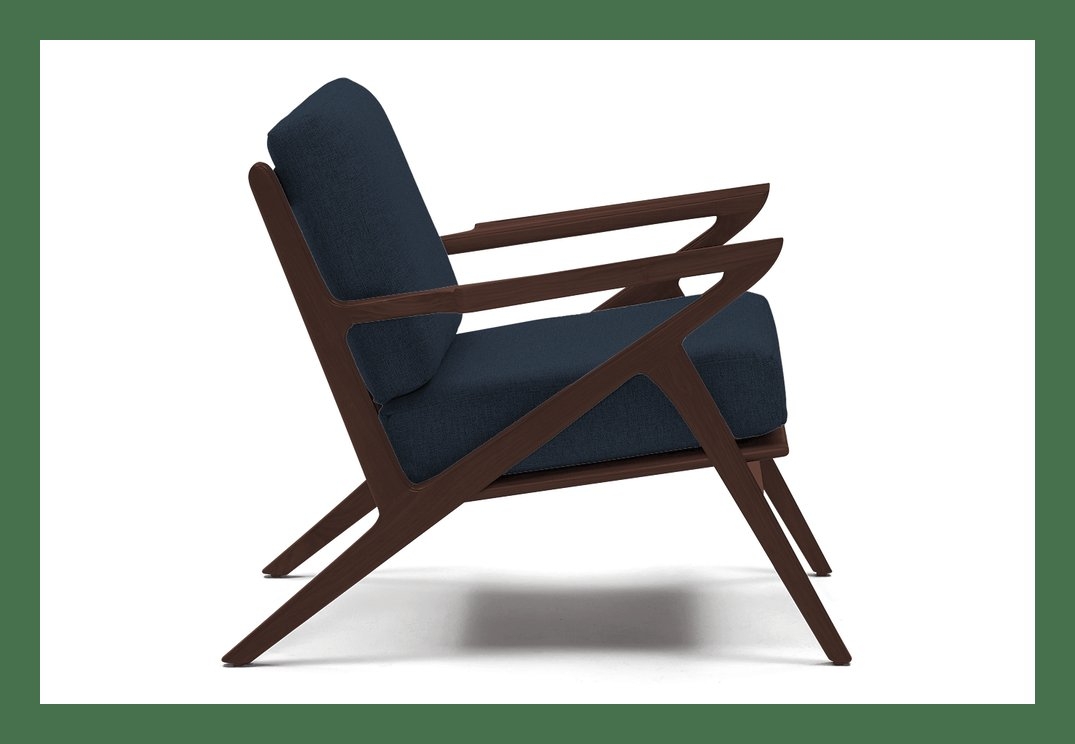 Blue Soto Mid Century Modern Apartment Chair - Bentley Indigo - Walnut - Image 2