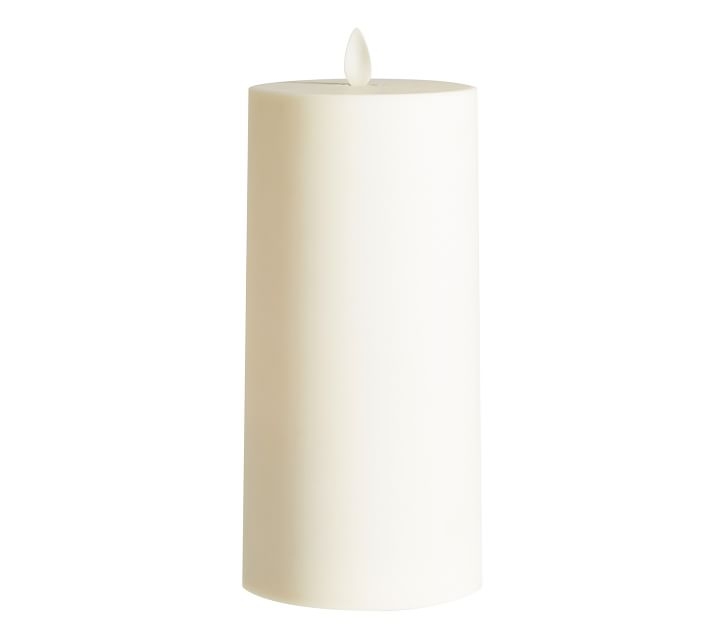 Premium Flickering Flameless Outdoor Wax Pillar Candle, 4"x8" - Ivory - Image 0