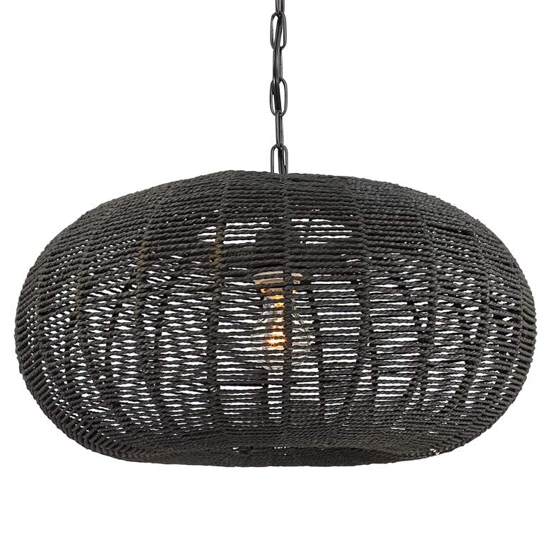 Fresco 19" Wide Black Paper String Shade Swag Pendant Light - Style # 68T23 - Image 1