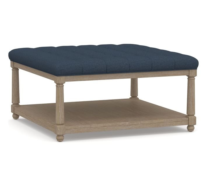 Berlin Upholstered Square Ottoman, Brushed Crossweave Navy - Image 0