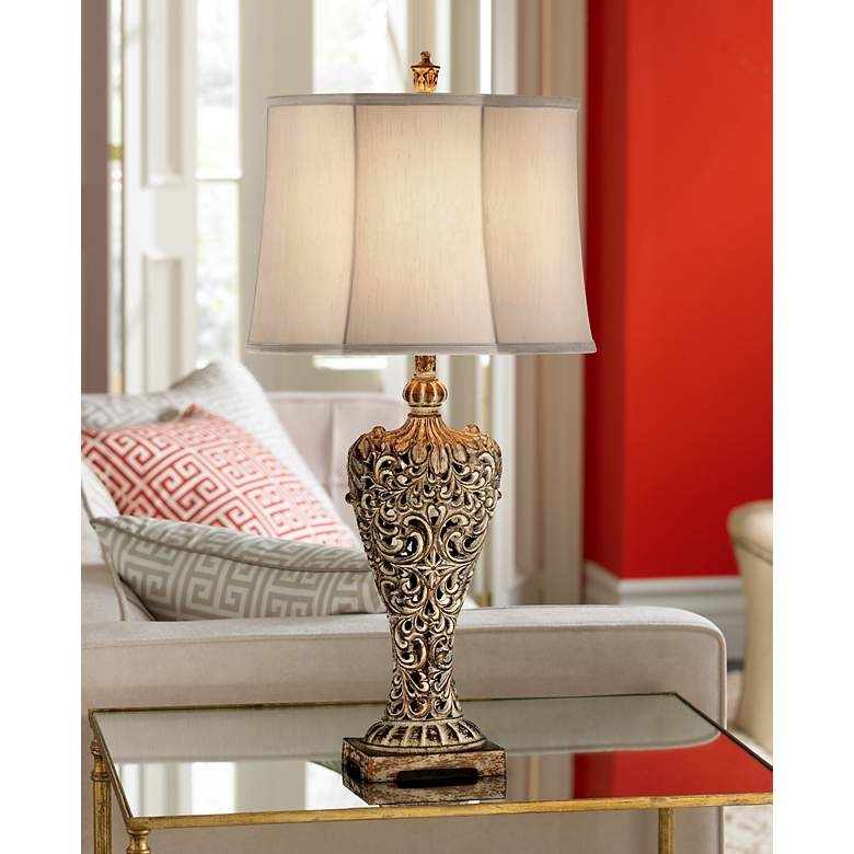 Elle Carved Antique Gold Classic Table Lamp - Image 1