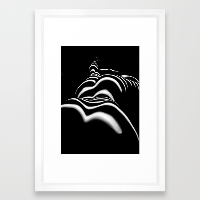 8903-SLG Sensual Nude Woman Back Shoulders Butt Erotic Curves Black & White Zebra Stripes Framed Art Print - Image 0