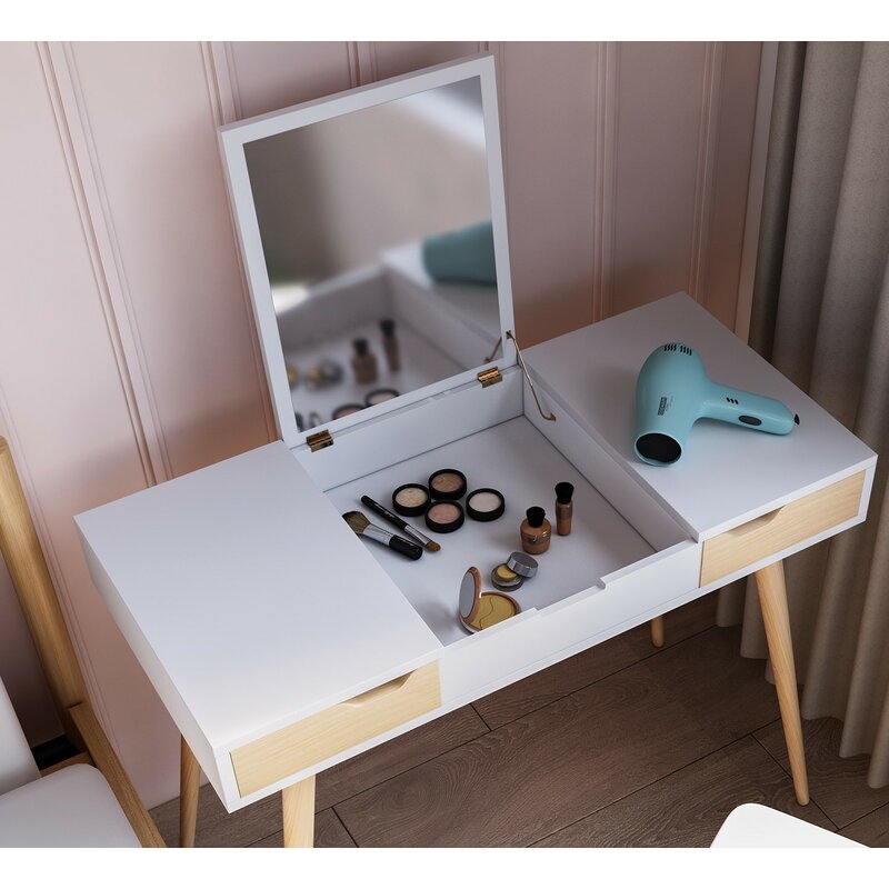 White/Natural Rhythm Makeup Vanity with Mirror - Image 2
