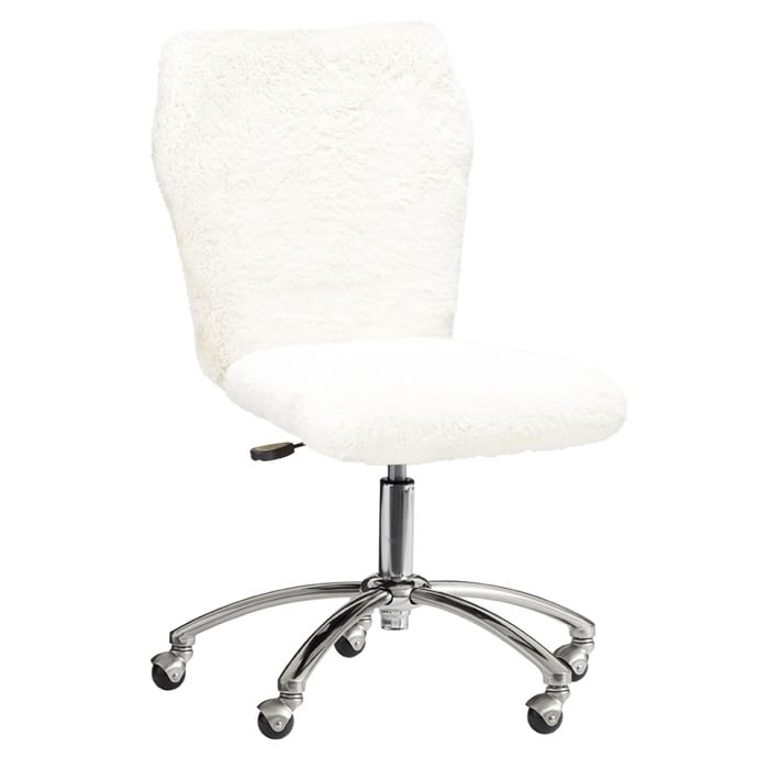 Ivory Sherpa Faux-Fur Airgo Swivel Desk Chair - Image 0