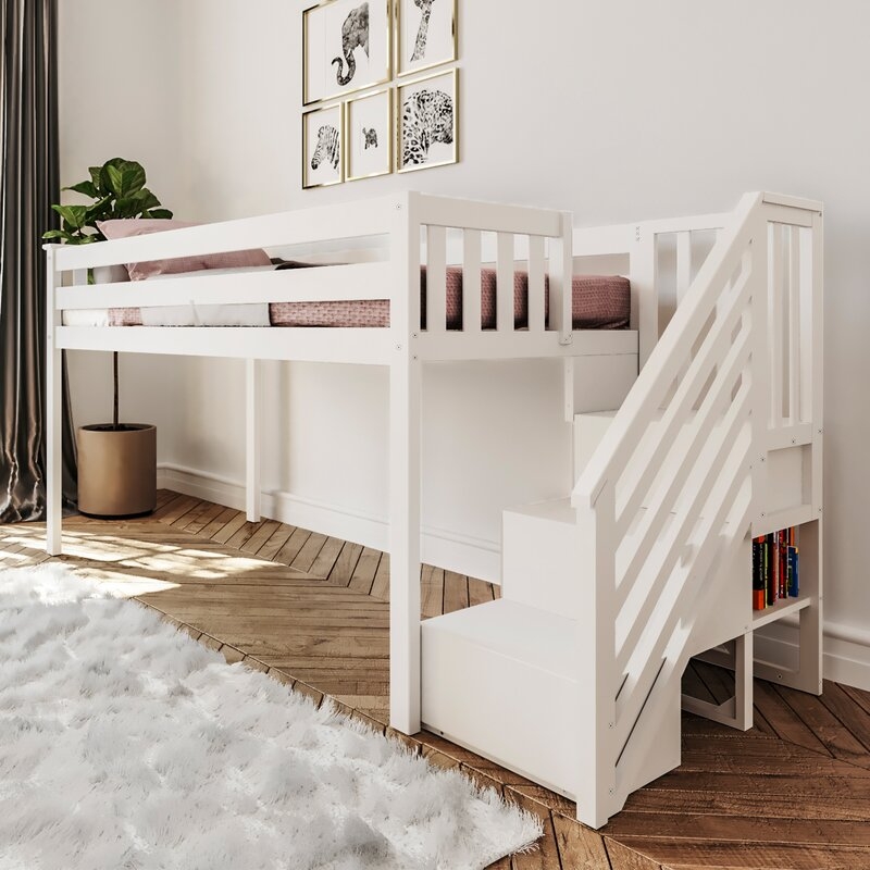 Twin-Size Low Loft Bed With Staircase - Image 1