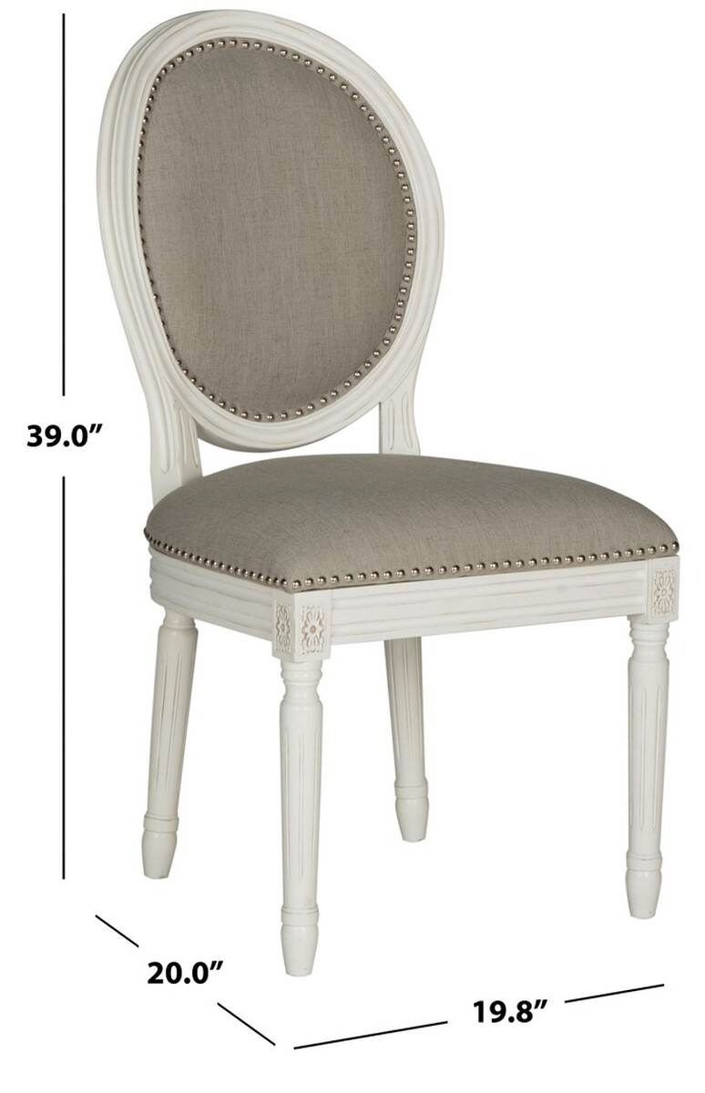 Holloway 19''H French Brasserie Linen Oval Side Chair (Set of 2) - Silver Nail Heads - Light Grey/Cream - Safavieh - Image 3